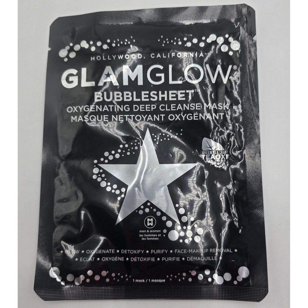 GLAMGLOW BUBBLESHEET Oxygenating Deep Cleanse Mask Charcoal Green Tea TEAOXI 1ct